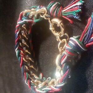 Braided curb chain bracelet. Gold tone